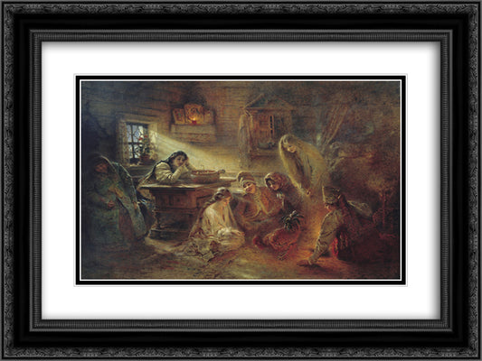 Christmas Fortune Telling 24x18 Black Ornate Wood Framed Art Print Poster with Double Matting by Makovsky, Konstantin