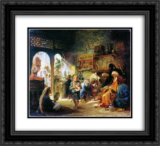 Coffee House in Cairo 22x20 Black Ornate Wood Framed Art Print Poster with Double Matting by Makovsky, Konstantin