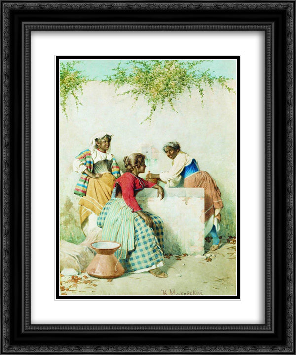 Conversation near the Spring 20x24 Black Ornate Wood Framed Art Print Poster with Double Matting by Makovsky, Konstantin