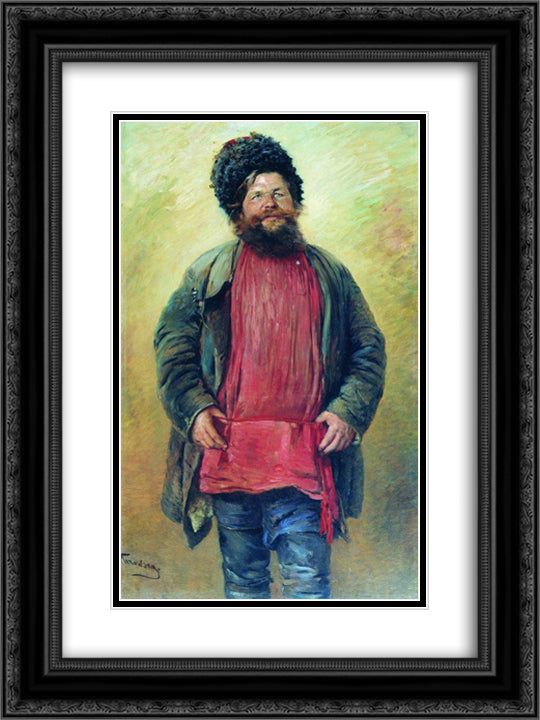 Cossack 18x24 Black Ornate Wood Framed Art Print Poster with Double Matting by Makovsky, Konstantin