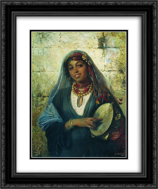 Eastern Woman (Gipsy) 20x24 Black Ornate Wood Framed Art Print Poster with Double Matting by Makovsky, Konstantin