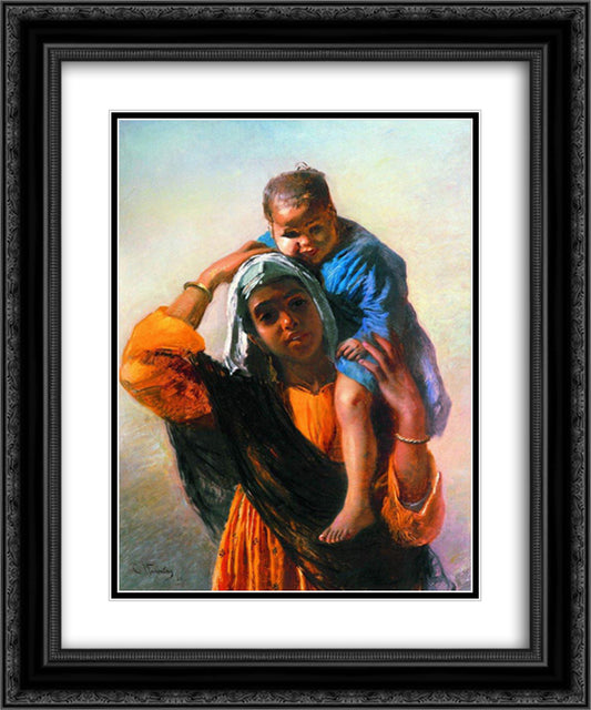 Eastern Woman with a child 20x24 Black Ornate Wood Framed Art Print Poster with Double Matting by Makovsky, Konstantin