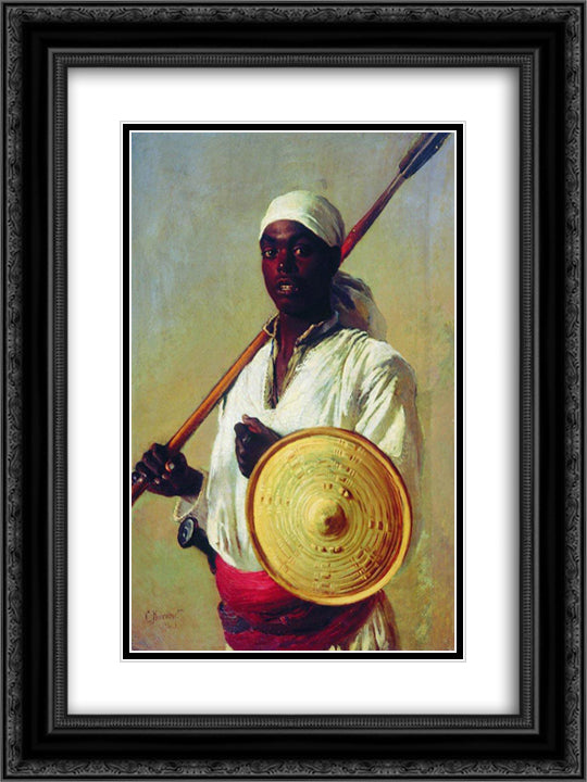 Egyptian Warrior 18x24 Black Ornate Wood Framed Art Print Poster with Double Matting by Makovsky, Konstantin