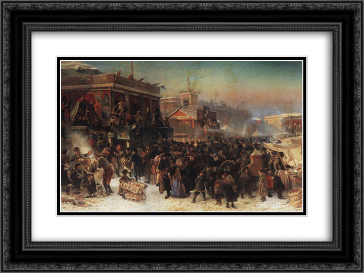 Fair Booths on Admiralty Square, St. Petersburg 24x18 Black Ornate Wood Framed Art Print Poster with Double Matting by Makovsky, Konstantin