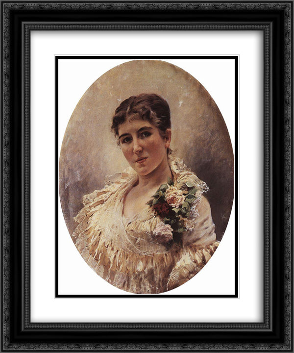 Female Portrait 20x24 Black Ornate Wood Framed Art Print Poster with Double Matting by Makovsky, Konstantin