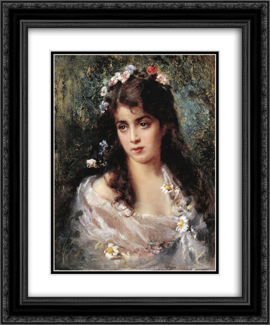 Girl dressed as Flora 20x24 Black Ornate Wood Framed Art Print Poster with Double Matting by Makovsky, Konstantin