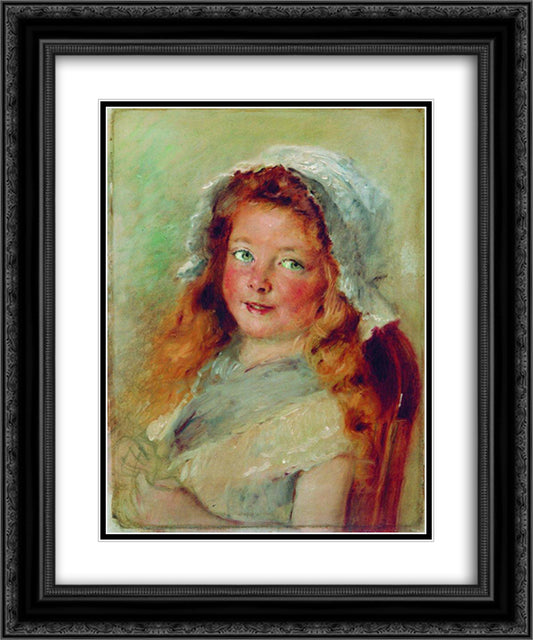 Girl in Bonnet 20x24 Black Ornate Wood Framed Art Print Poster with Double Matting by Makovsky, Konstantin