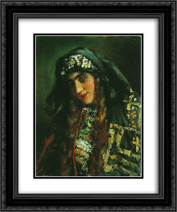 Girl in Oriental Dress 20x24 Black Ornate Wood Framed Art Print Poster with Double Matting by Makovsky, Konstantin