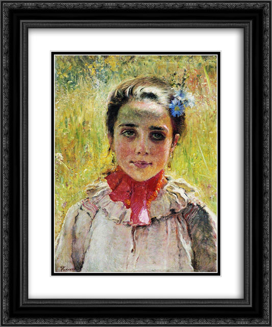 Girl in the Field 20x24 Black Ornate Wood Framed Art Print Poster with Double Matting by Makovsky, Konstantin