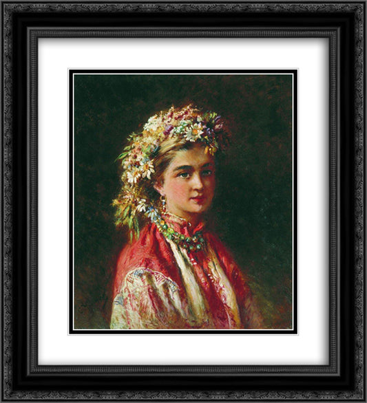 Girl wering a Crown 20x22 Black Ornate Wood Framed Art Print Poster with Double Matting by Makovsky, Konstantin