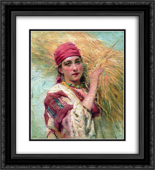 Girl with a sheaf 20x22 Black Ornate Wood Framed Art Print Poster with Double Matting by Makovsky, Konstantin