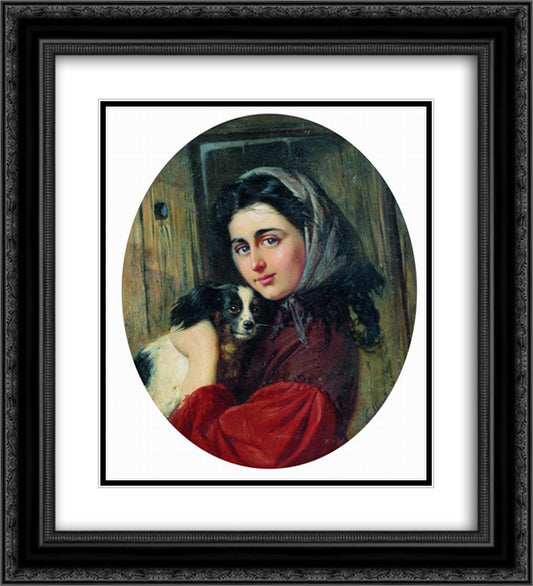 Girl with dog 20x22 Black Ornate Wood Framed Art Print Poster with Double Matting by Makovsky, Konstantin