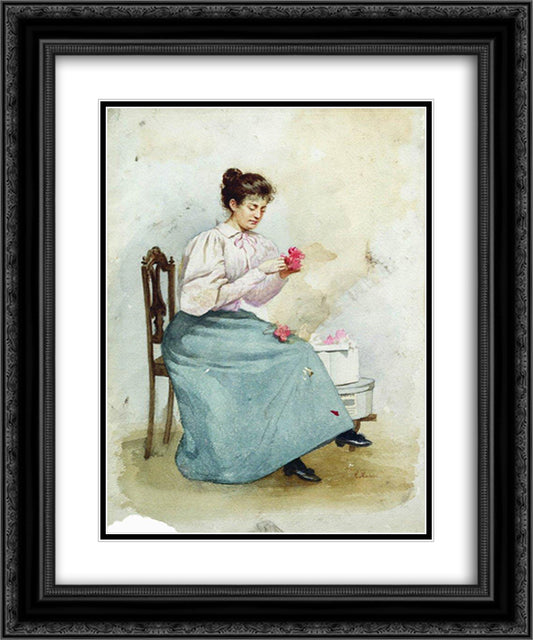 Girl with flowers 20x24 Black Ornate Wood Framed Art Print Poster with Double Matting by Makovsky, Konstantin