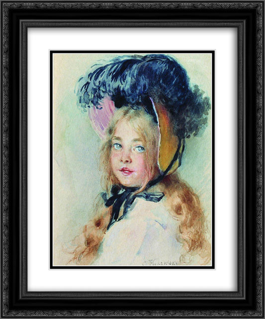 Girl with Hat 20x24 Black Ornate Wood Framed Art Print Poster with Double Matting by Makovsky, Konstantin