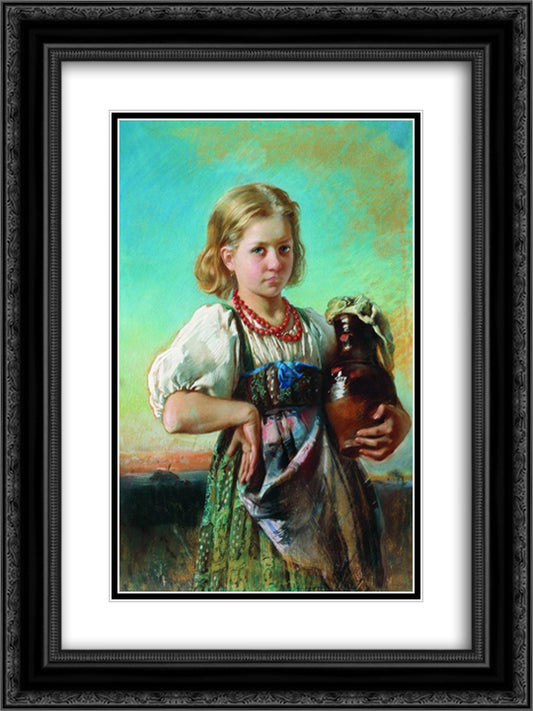 Girl with Jug 18x24 Black Ornate Wood Framed Art Print Poster with Double Matting by Makovsky, Konstantin