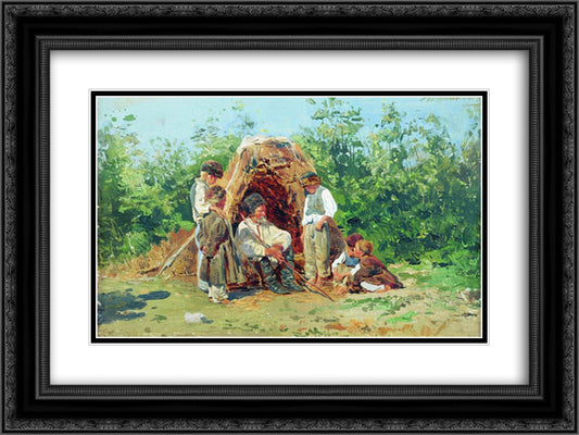 Grandfather Stories 24x18 Black Ornate Wood Framed Art Print Poster with Double Matting by Makovsky, Konstantin