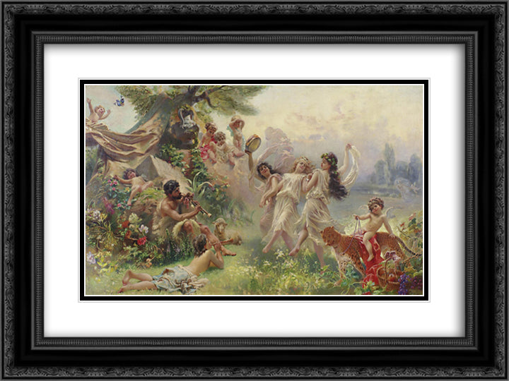 Happy Arcadia 24x18 Black Ornate Wood Framed Art Print Poster with Double Matting by Makovsky, Konstantin