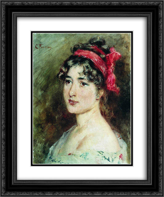 Head of the Girl 20x24 Black Ornate Wood Framed Art Print Poster with Double Matting by Makovsky, Konstantin