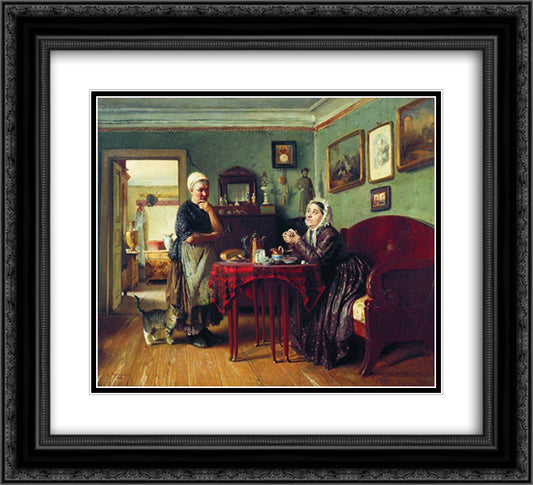 Household Conversation 22x20 Black Ornate Wood Framed Art Print Poster with Double Matting by Makovsky, Konstantin