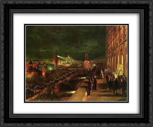 Illumination of Moscow on the occasion of the coronation in 1883 24x20 Black Ornate Wood Framed Art Print Poster with Double Matting by Makovsky, Konstantin