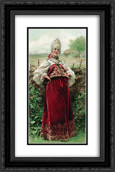 In the outskirts 16x24 Black Ornate Wood Framed Art Print Poster with Double Matting by Makovsky, Konstantin