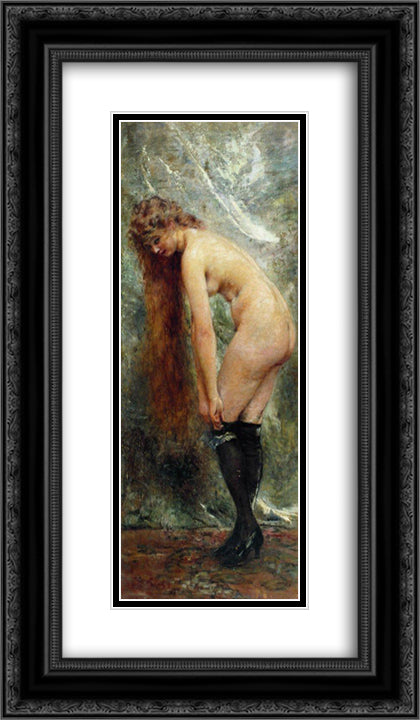 Nude Woman in Black Stockins 14x24 Black Ornate Wood Framed Art Print Poster with Double Matting by Makovsky, Konstantin