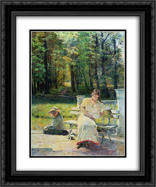Olenka and Kolya on the Steps 20x24 Black Ornate Wood Framed Art Print Poster with Double Matting by Makovsky, Konstantin
