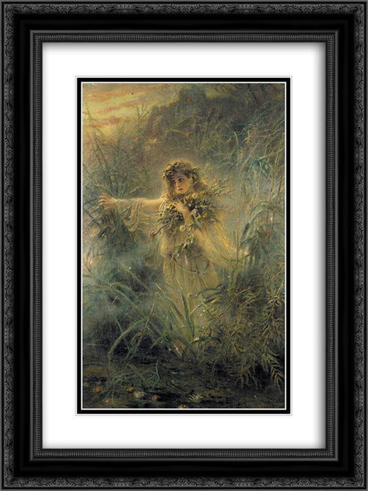 Ophelia 18x24 Black Ornate Wood Framed Art Print Poster with Double Matting by Makovsky, Konstantin