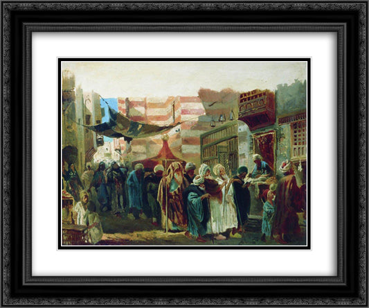 Oriental Funeral in Cairo 24x20 Black Ornate Wood Framed Art Print Poster with Double Matting by Makovsky, Konstantin