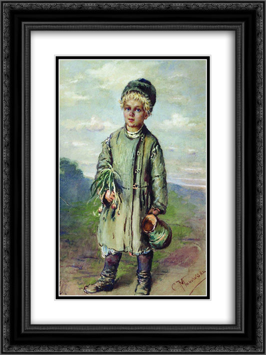 Peasant Boy 18x24 Black Ornate Wood Framed Art Print Poster with Double Matting by Makovsky, Konstantin