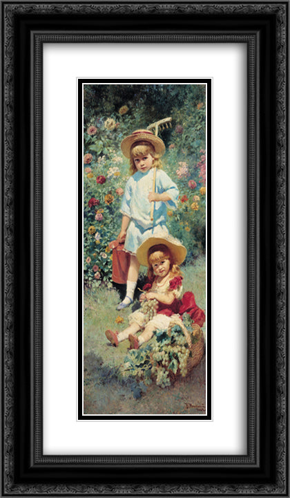 Portrait of Artist's Children 14x24 Black Ornate Wood Framed Art Print Poster with Double Matting by Makovsky, Konstantin