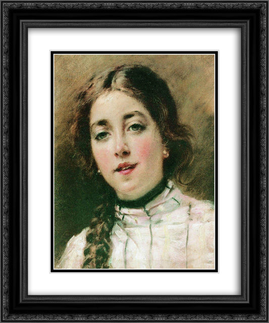 Portrait of Artist's Daughter Olya 20x24 Black Ornate Wood Framed Art Print Poster with Double Matting by Makovsky, Konstantin