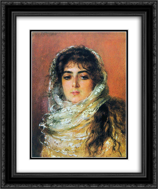 Portrait of Artist's Wife 20x24 Black Ornate Wood Framed Art Print Poster with Double Matting by Makovsky, Konstantin