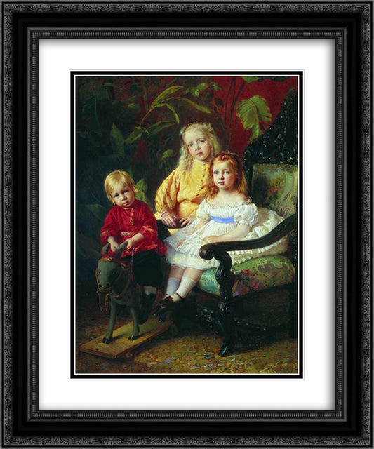 Portrait of Children Stasovy 20x24 Black Ornate Wood Framed Art Print Poster with Double Matting by Makovsky, Konstantin