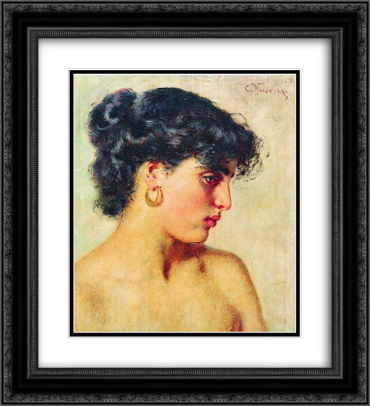 Portrait of dark-haired beauty 20x22 Black Ornate Wood Framed Art Print Poster with Double Matting by Makovsky, Konstantin
