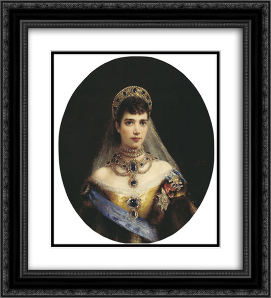 Portrait of Maria Feodorovna (Dagmar of Denmark) 20x22 Black Ornate Wood Framed Art Print Poster with Double Matting by Makovsky, Konstantin