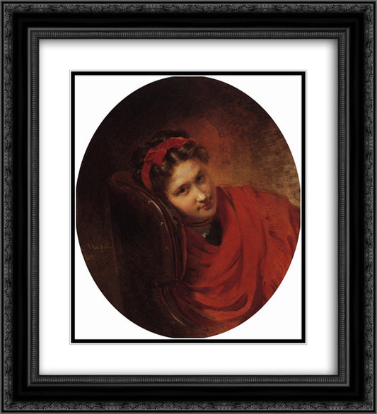 Portrait of O.Makovskaya 20x22 Black Ornate Wood Framed Art Print Poster with Double Matting by Makovsky, Konstantin