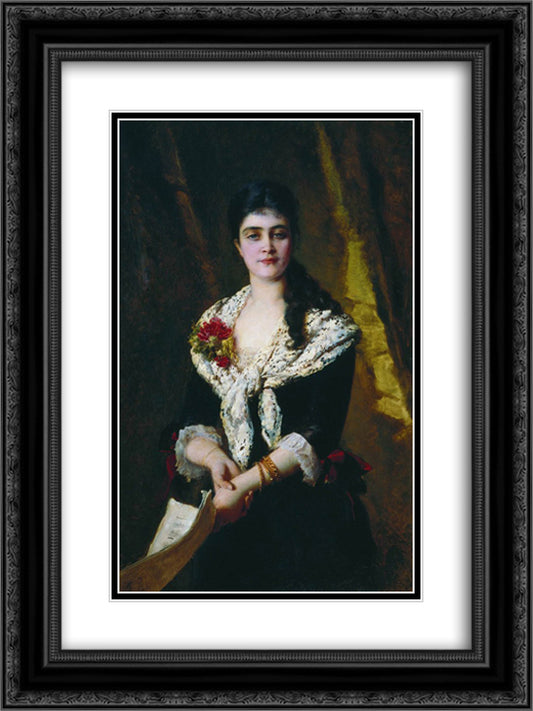 Portrait of Russian opera singer Sandra Panaeva 18x24 Black Ornate Wood Framed Art Print Poster with Double Matting by Makovsky, Konstantin