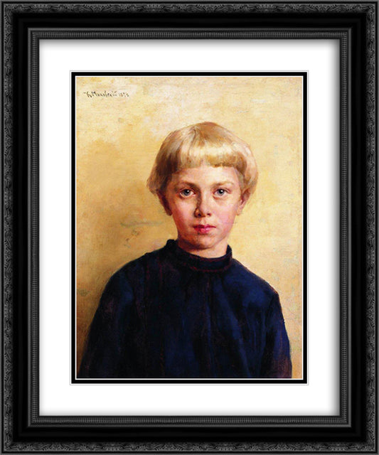 Portrait of the Boy 20x24 Black Ornate Wood Framed Art Print Poster with Double Matting by Makovsky, Konstantin