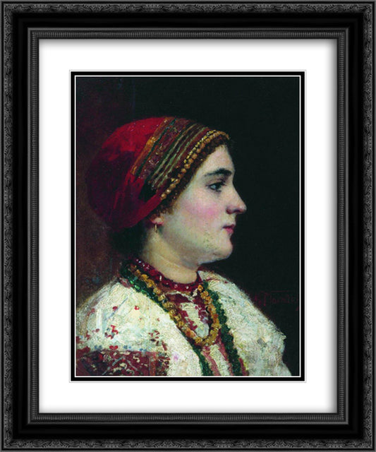 Portrait of the Girl in a Ukrainian Dress 20x24 Black Ornate Wood Framed Art Print Poster with Double Matting by Makovsky, Konstantin