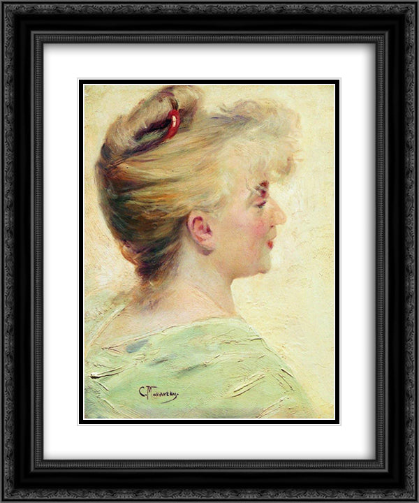 Portrait of the Young Lady 20x24 Black Ornate Wood Framed Art Print Poster with Double Matting by Makovsky, Konstantin