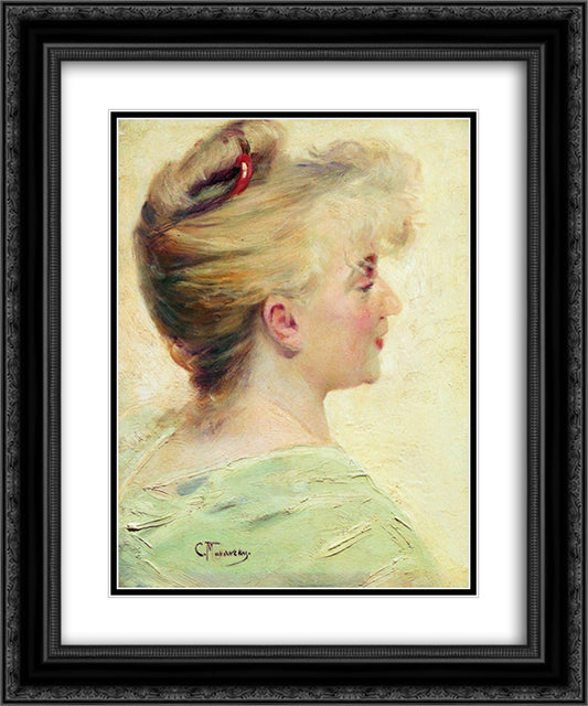 Portrait of the Young Lady 20x24 Black Ornate Wood Framed Art Print Poster with Double Matting by Makovsky, Konstantin