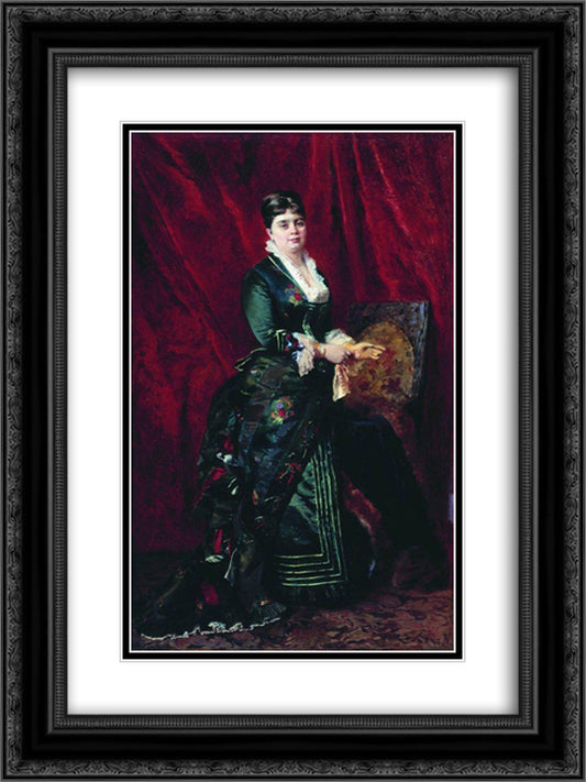 Portrait of the Young Lady with Green Dress 18x24 Black Ornate Wood Framed Art Print Poster with Double Matting by Makovsky, Konstantin