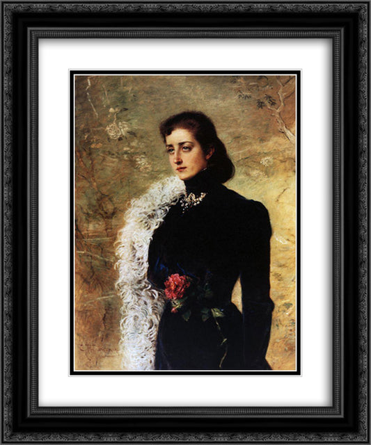 Portrait of V.Bahrushina 20x24 Black Ornate Wood Framed Art Print Poster with Double Matting by Makovsky, Konstantin
