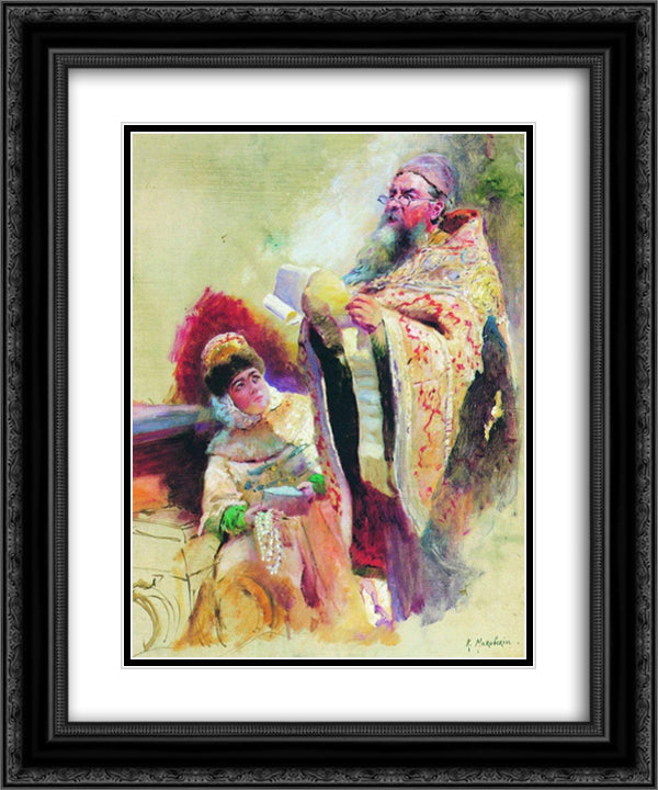 Priest and Boyarynia 20x24 Black Ornate Wood Framed Art Print Poster with Double Matting by Makovsky, Konstantin