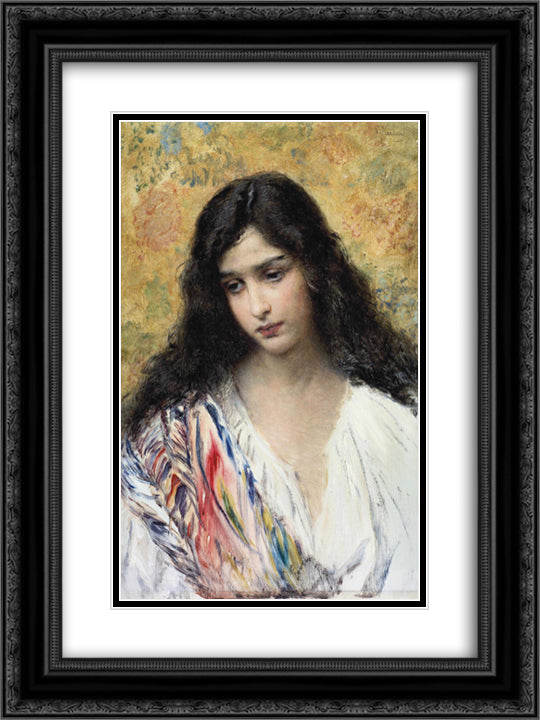Russian Beauty 18x24 Black Ornate Wood Framed Art Print Poster with Double Matting by Makovsky, Konstantin