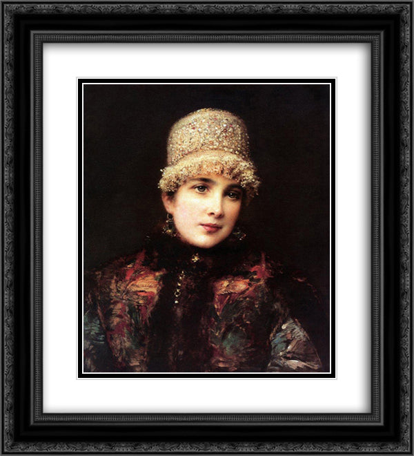 Russian Beauty in Kokoshnik 20x22 Black Ornate Wood Framed Art Print Poster with Double Matting by Makovsky, Konstantin