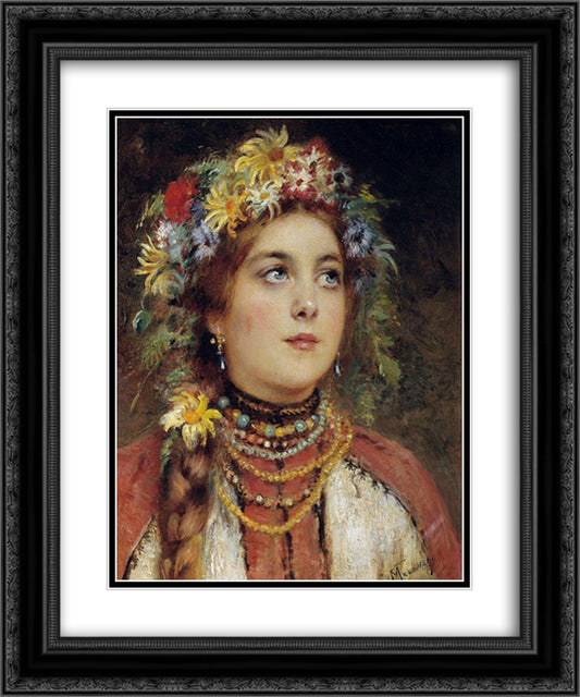 Russian Beauty in Summer Garland 20x24 Black Ornate Wood Framed Art Print Poster with Double Matting by Makovsky, Konstantin
