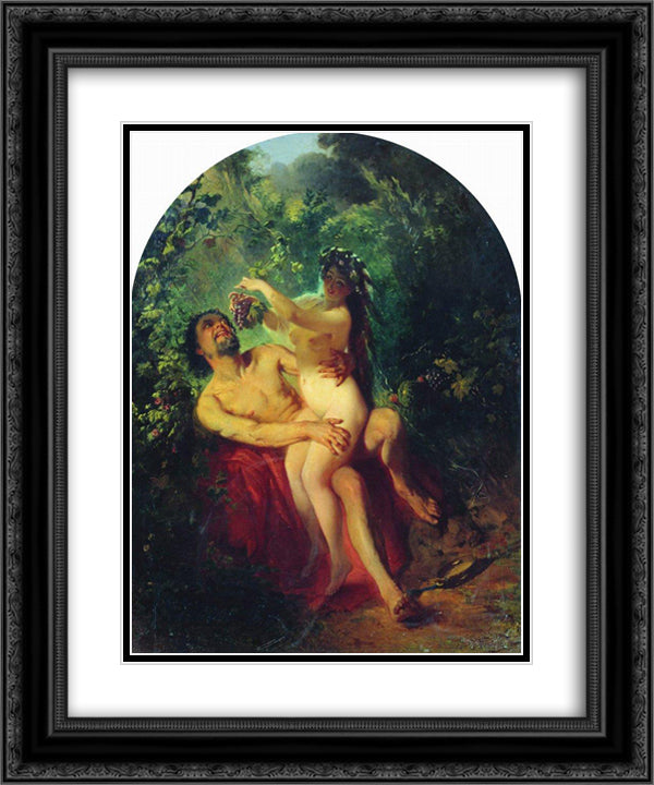 Satyr and Nymph 20x24 Black Ornate Wood Framed Art Print Poster with Double Matting by Makovsky, Konstantin