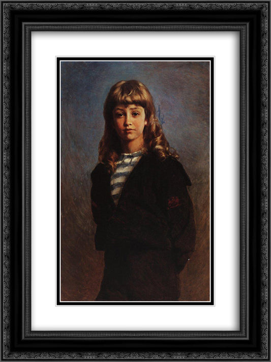 Serezha (Portrait of Son in Sailor Suit) 18x24 Black Ornate Wood Framed Art Print Poster with Double Matting by Makovsky, Konstantin